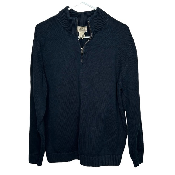 Ll Bean Men’s 1/4 Zip Pullover Navy Blue Sweater Large Cotton - Picture 1 of 3